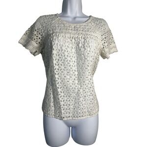 J.Crew White Eyelet Lace Short Sleeve Cotton Blouse Top 6